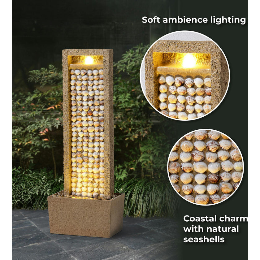 Teamson Home Coastal Seashells Design Outdoor Water Fountain with Warm Glow Lighting