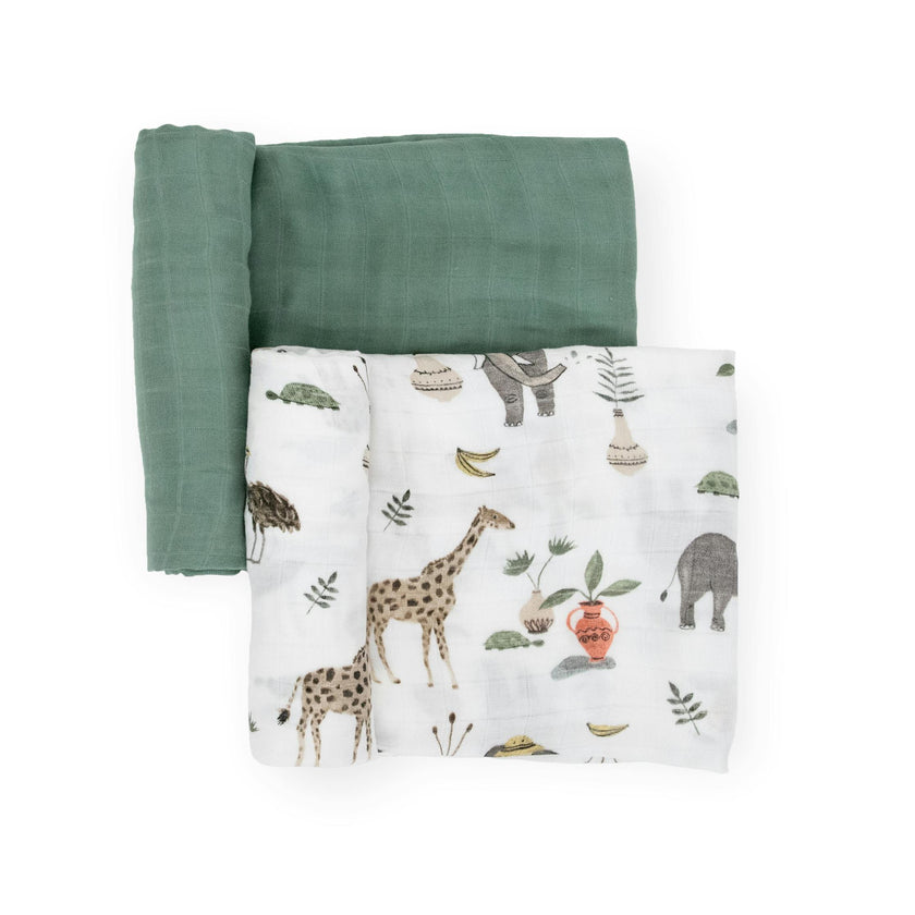 Deluxe Muslin Swaddle Blanket 2 Pack - Safari Social 2