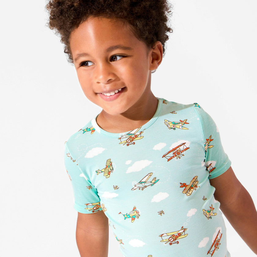 Vintage Airplanes Bamboo Kids Pajama Short Set