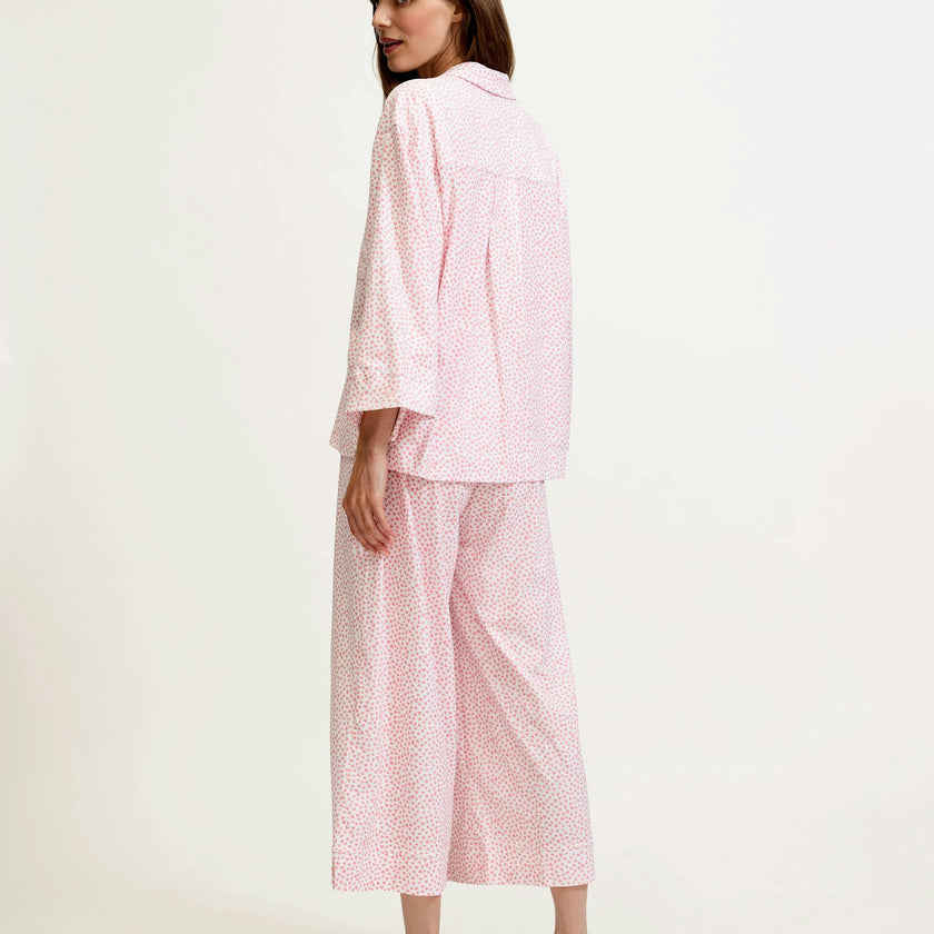 The Olivia Wide Leg Pima Pajama Set in Sweethearts