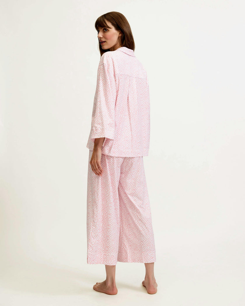 The Olivia Wide Leg Pima Pajama Set in Sweethearts