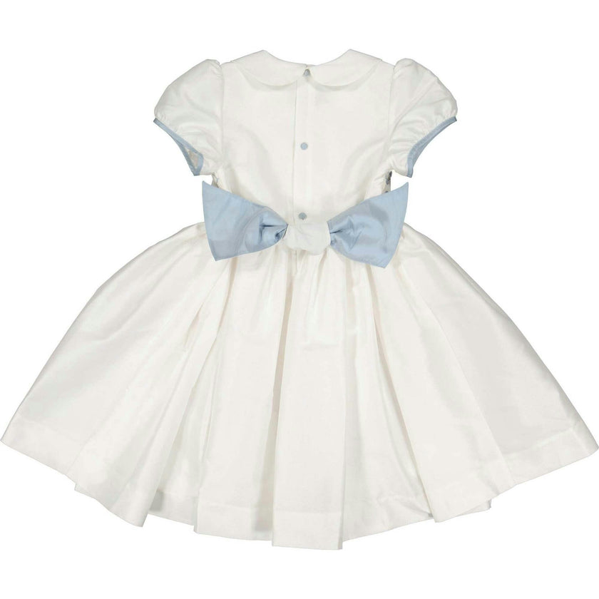 Bagatelle White/Blue Silk Handmade Smocked Dress