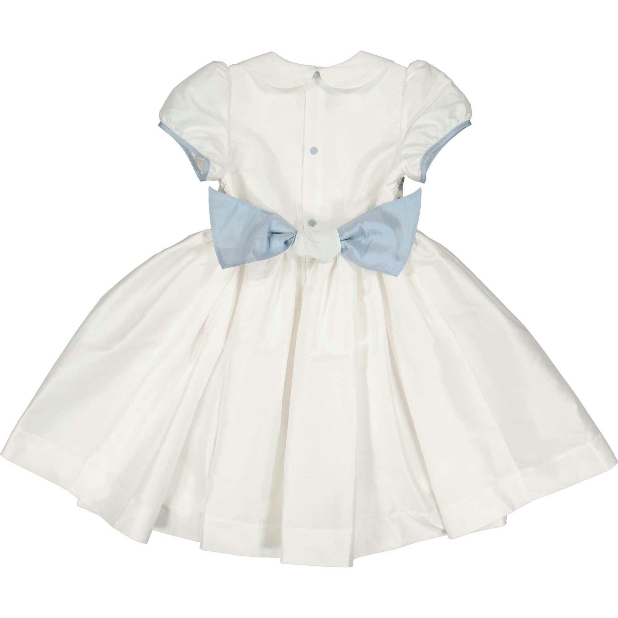 Bagatelle White/Blue Silk Handmade Smocked Dress