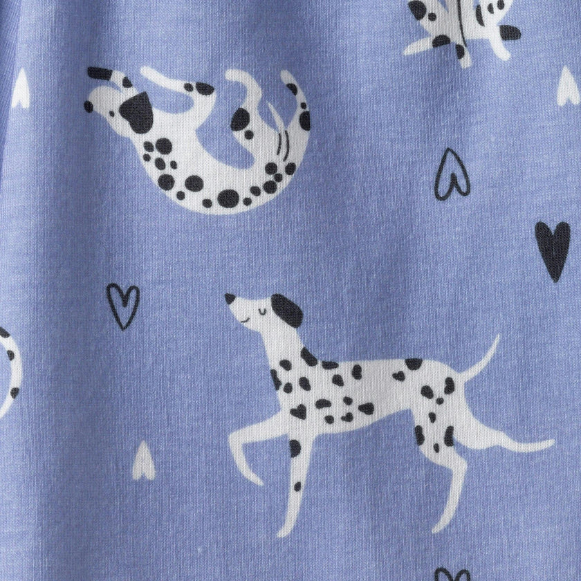 Girls Purple Dalmatian & Heart Print Pajama Set | Dalmatian & Hearts