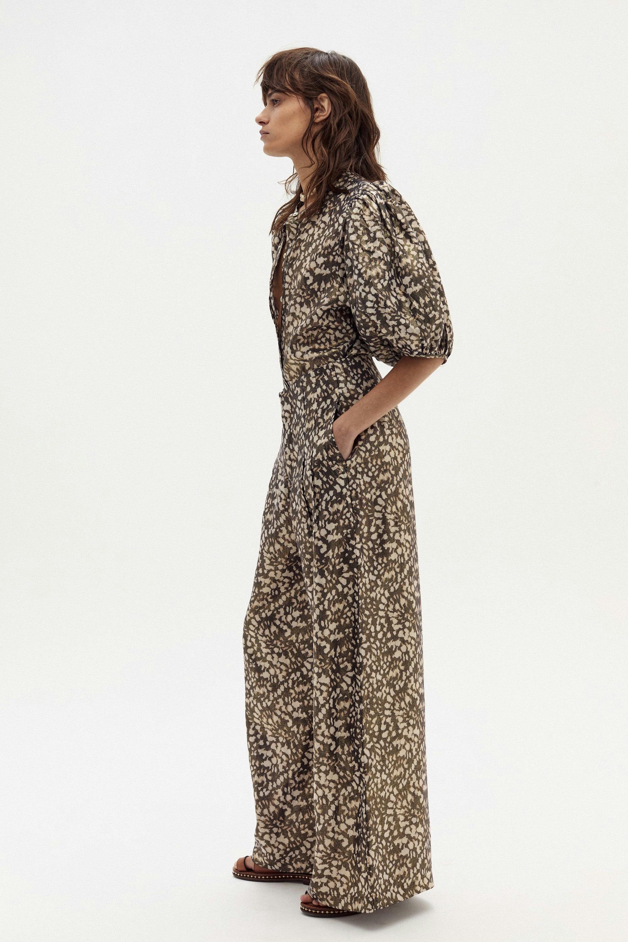Culotte Metallic Linen Pants - Impala Print