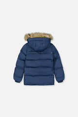 Winter Jacket with Faux-Fur Hood Dark Blue
