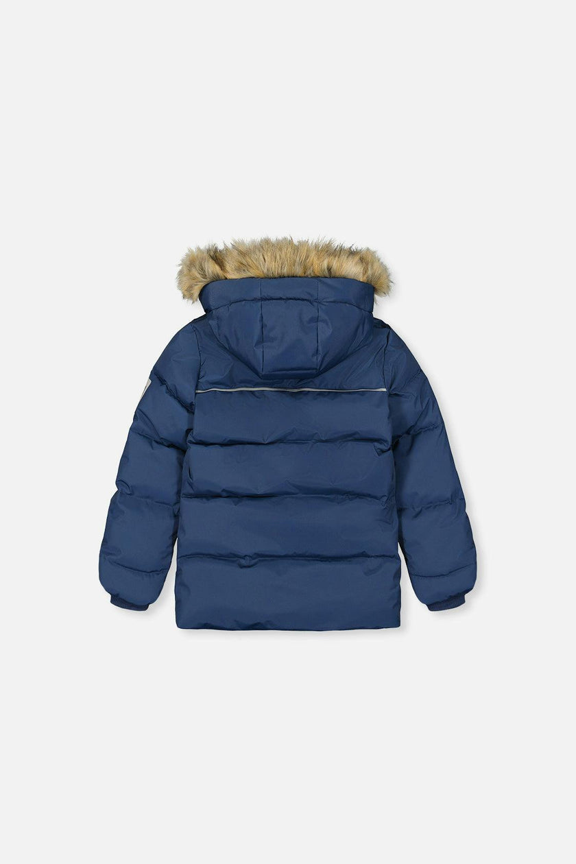 Winter Jacket with Faux-Fur Hood Dark Blue
