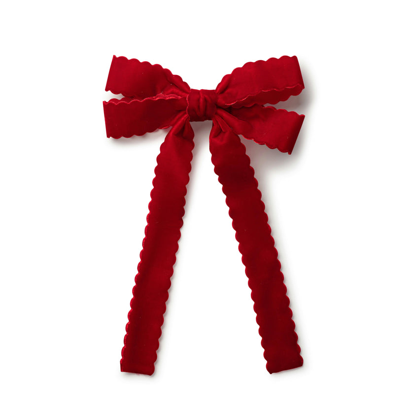 Halo Luxe Opaline Velvet Scalloped Long Tail Clip - Red