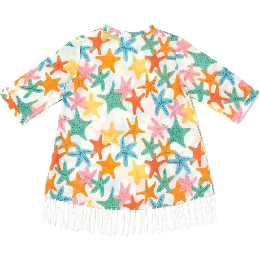 Hand Fringe Print Long Sleeve Cover-Up