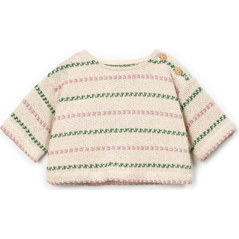 Textured Striped Quarter Sleeve Sweater