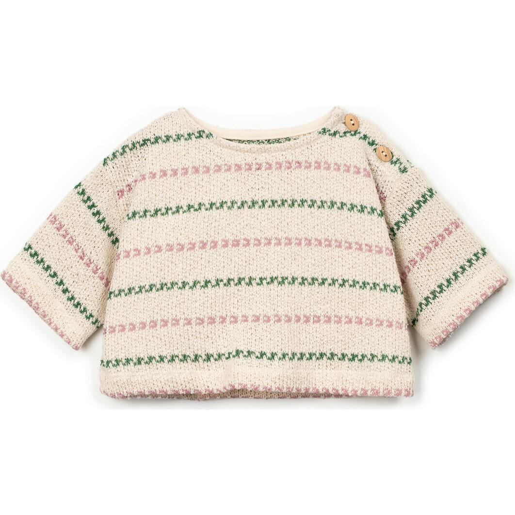 Textured Striped Quarter Sleeve Sweater