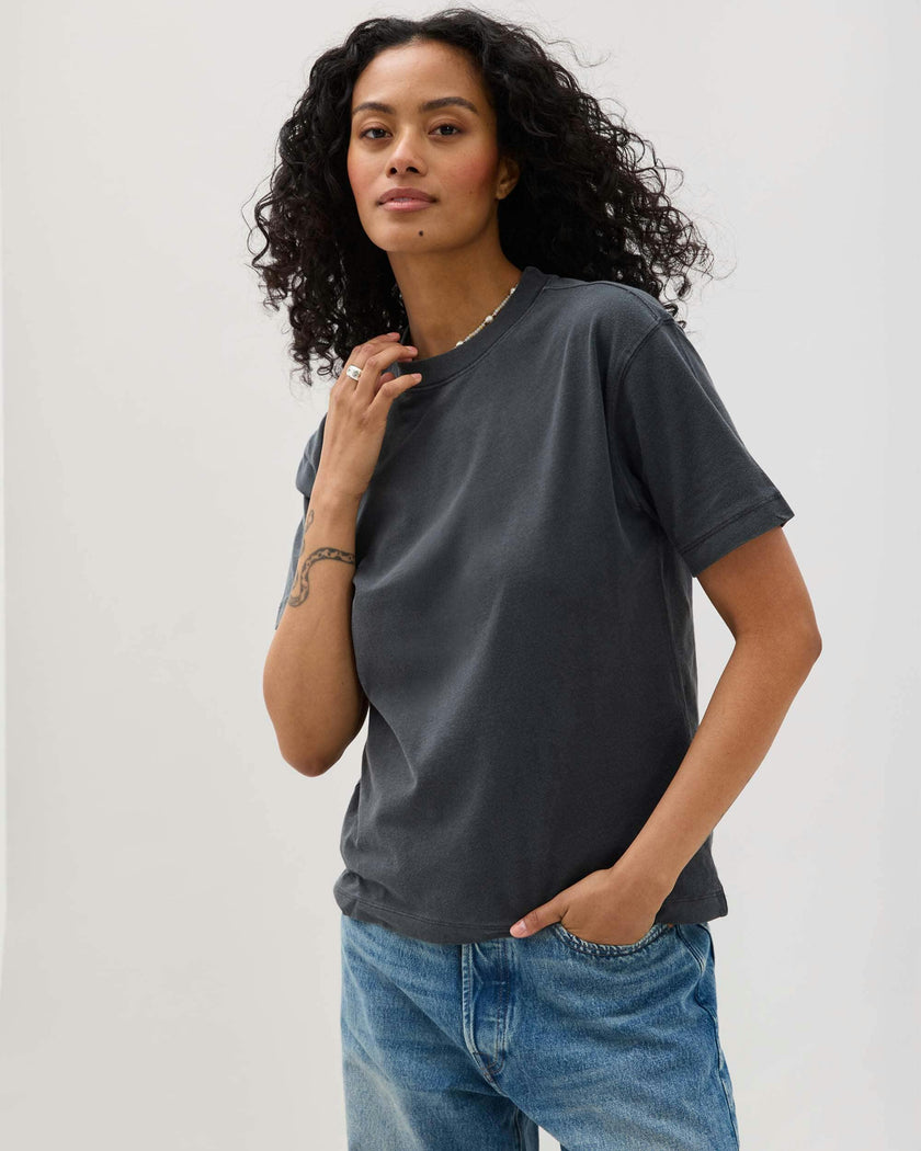 Womens Relaxed Everyday Tee - Pigment Dye Jersey - Stretch Limo