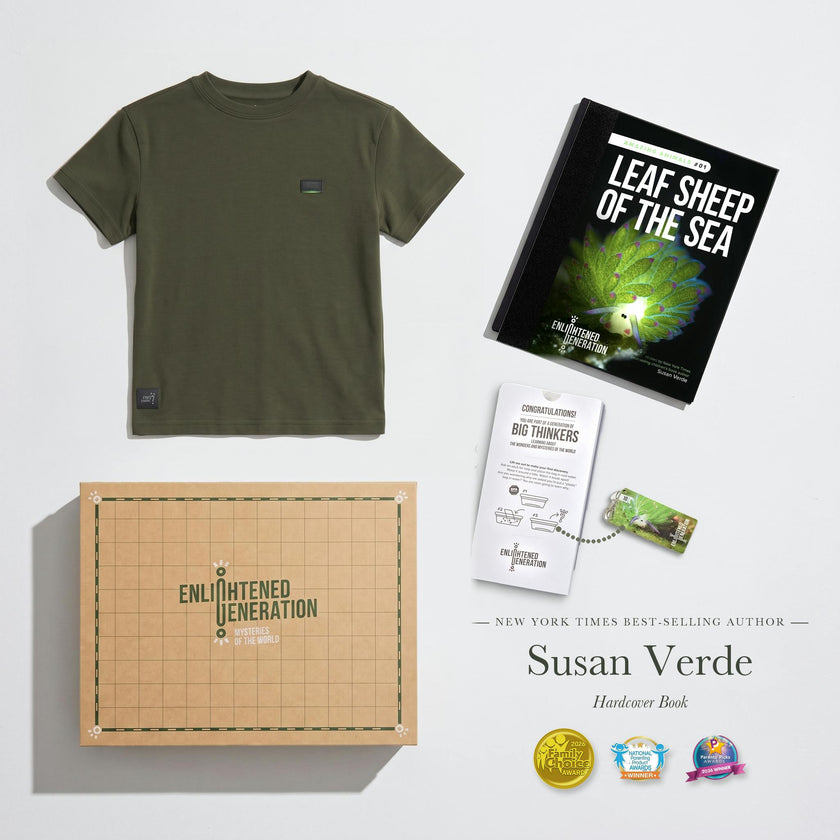 Leaf Sheep Gift Box with Green Peek-and-Discover Kids Tee, Book, and Activities