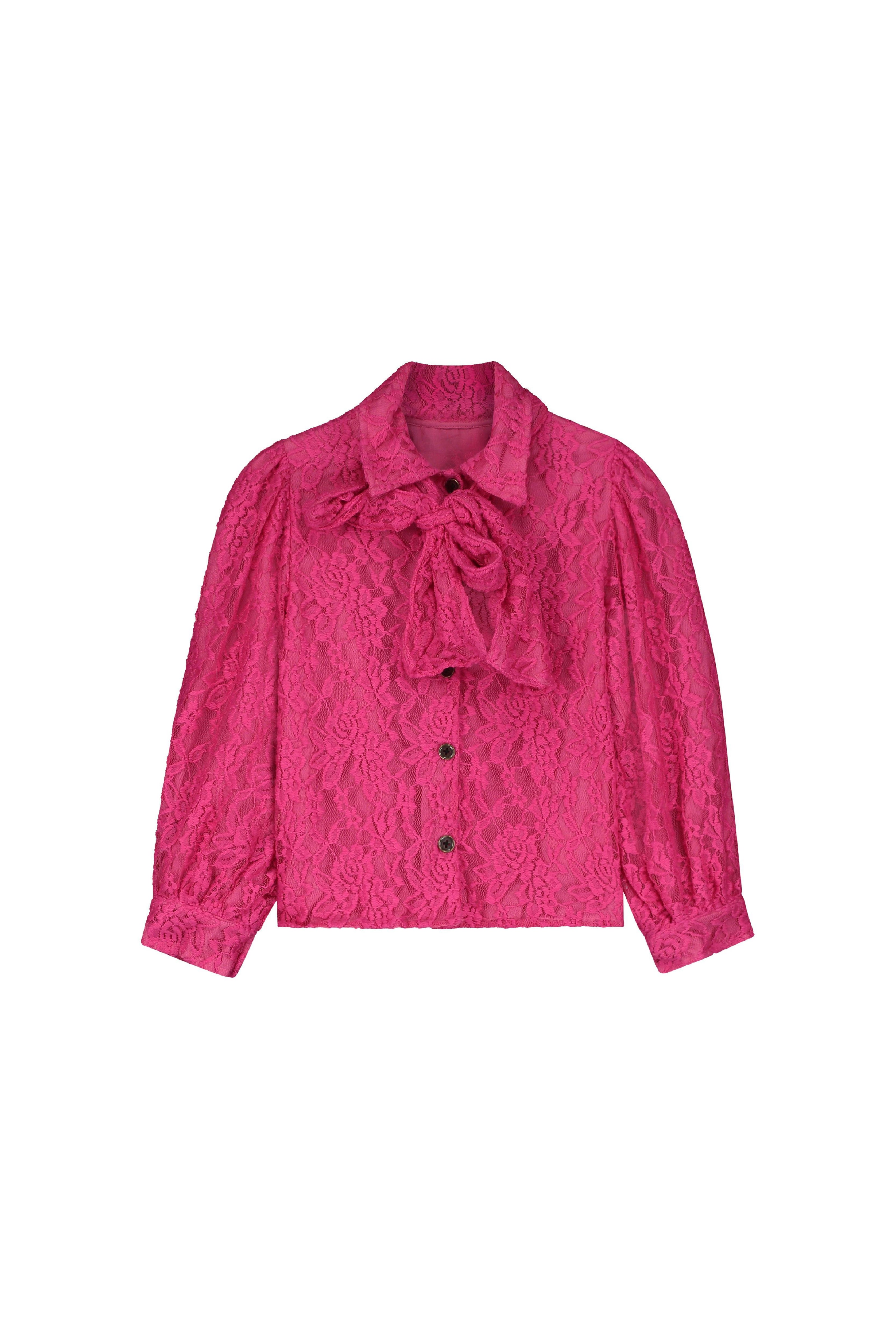 Lace Bow Blouse Fuchsia