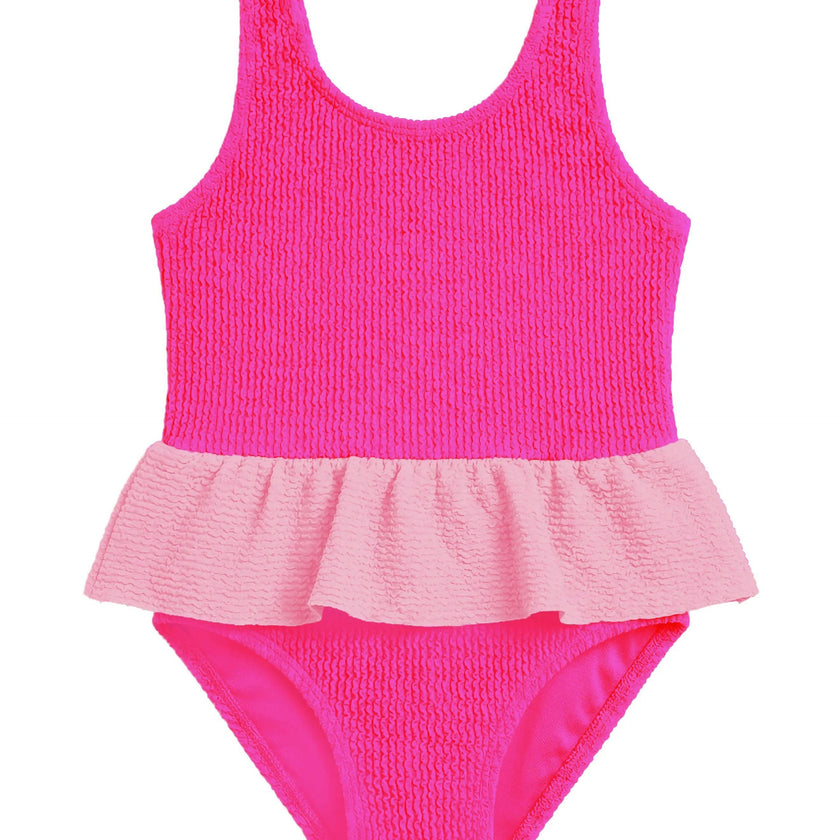 Dot Toddler Crinkle Peplum One Piece - Fuchsia