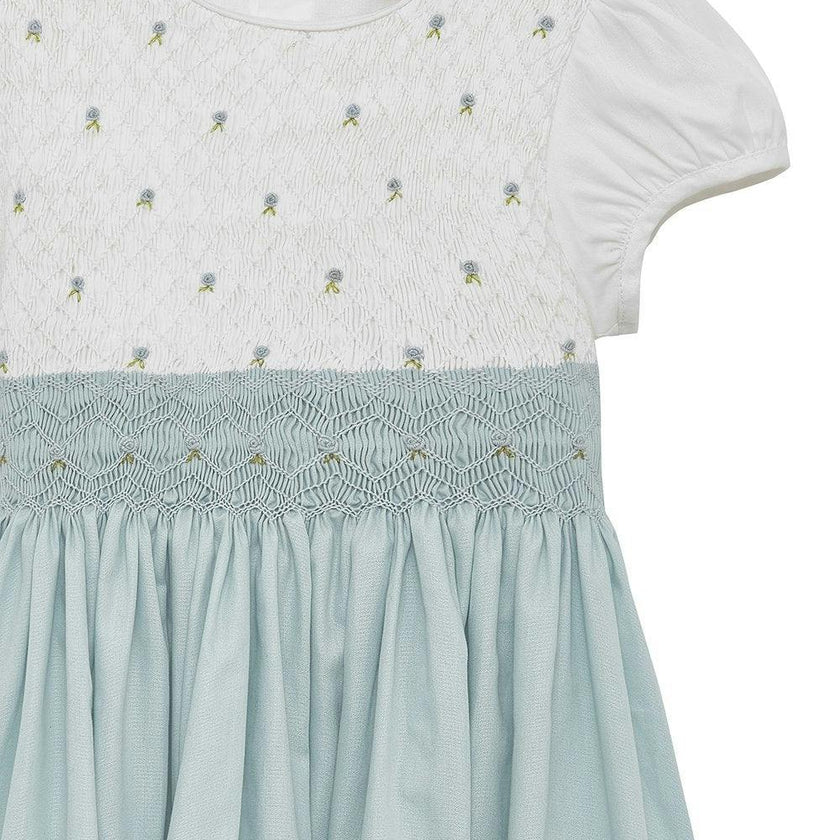 Rose Hand Smocked Dress in Sea Blue