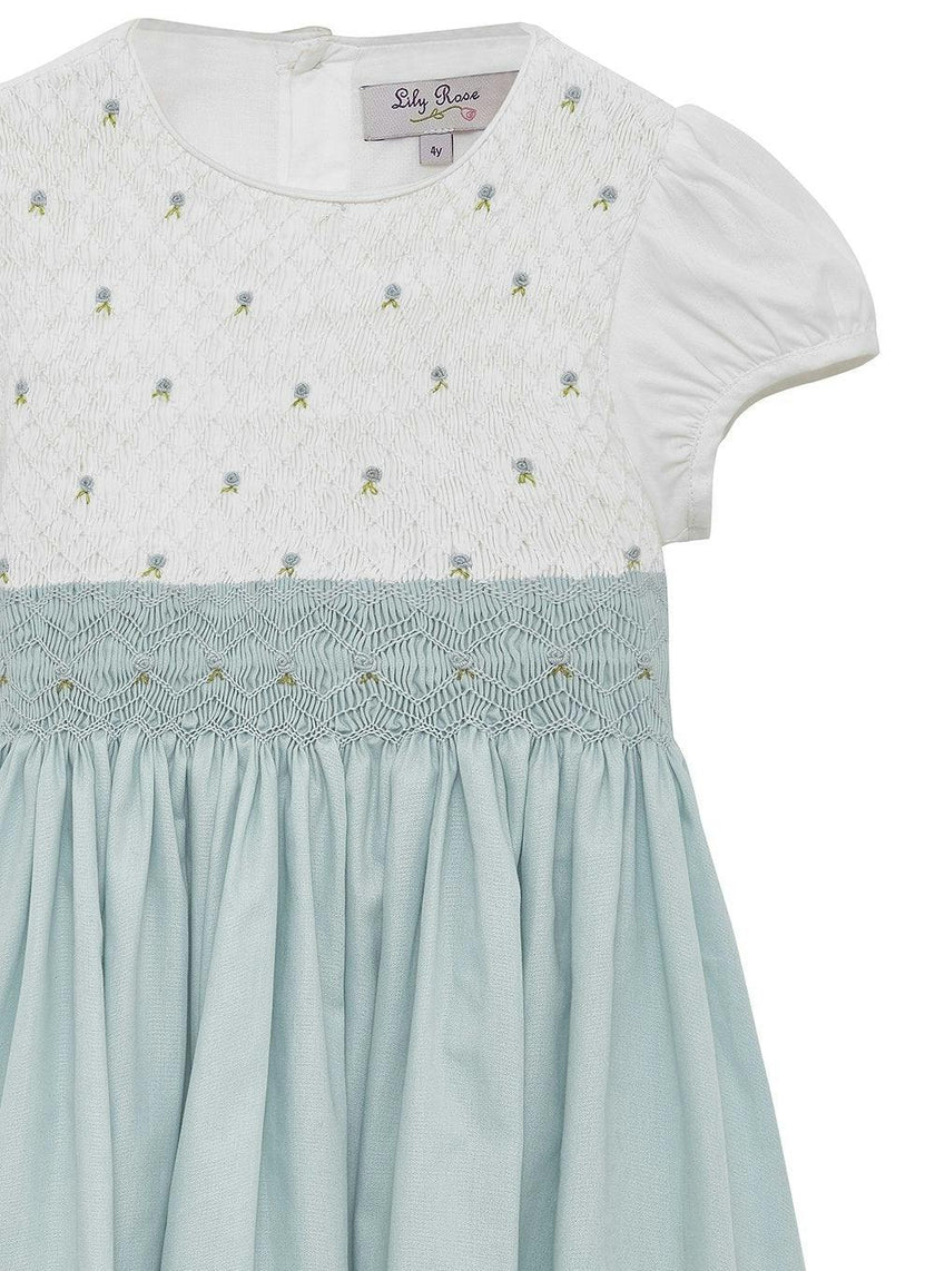 Rose Hand Smocked Dress in Sea Blue