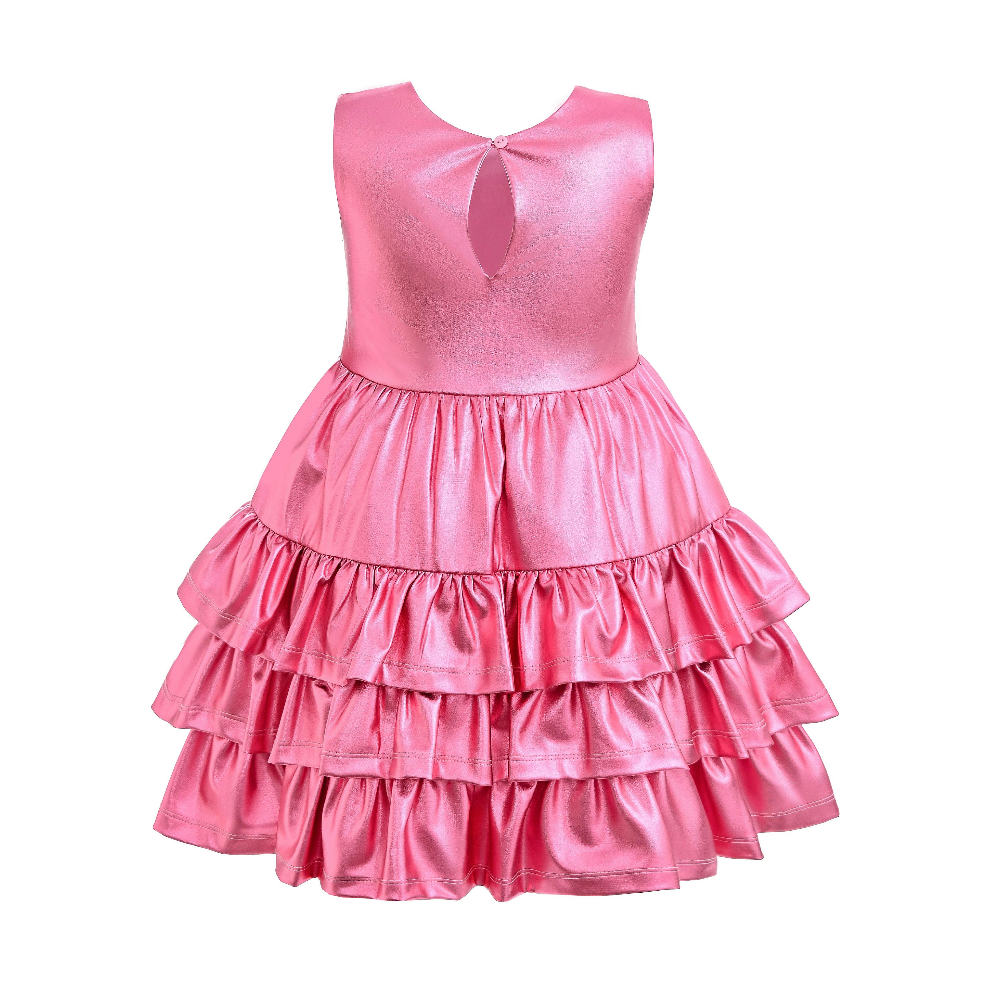 Pink Satin Ruffle Party Dress