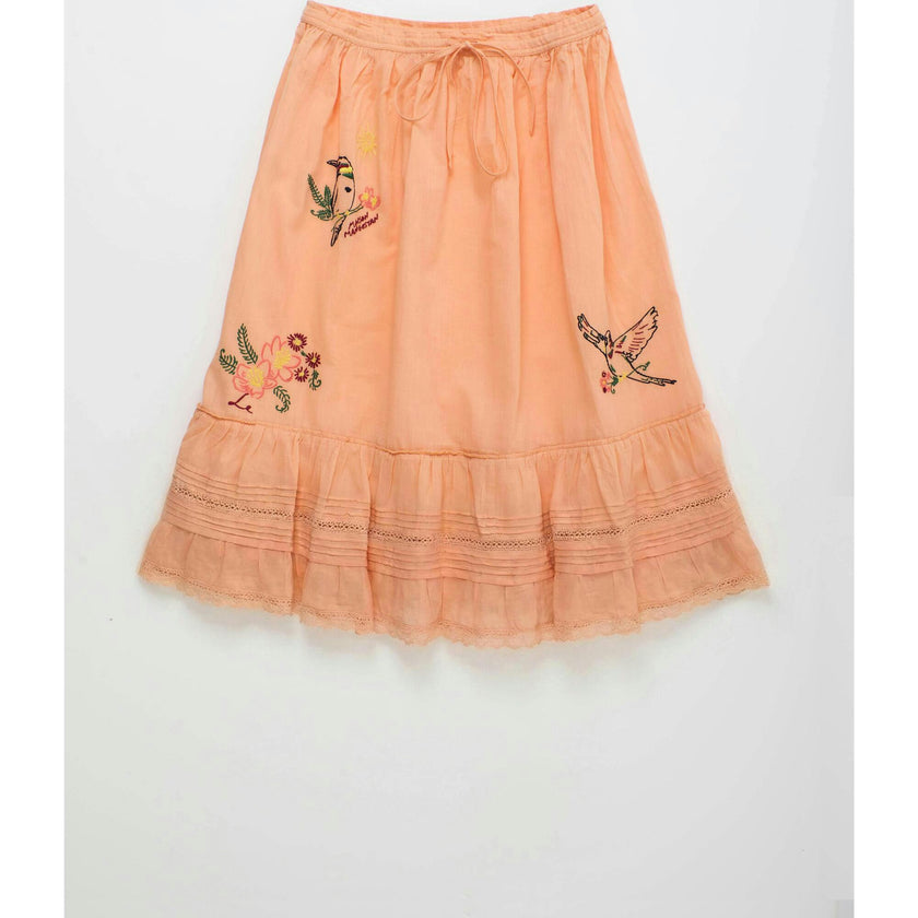 BIRDS EMBROIDERED SKIRT PEACH
