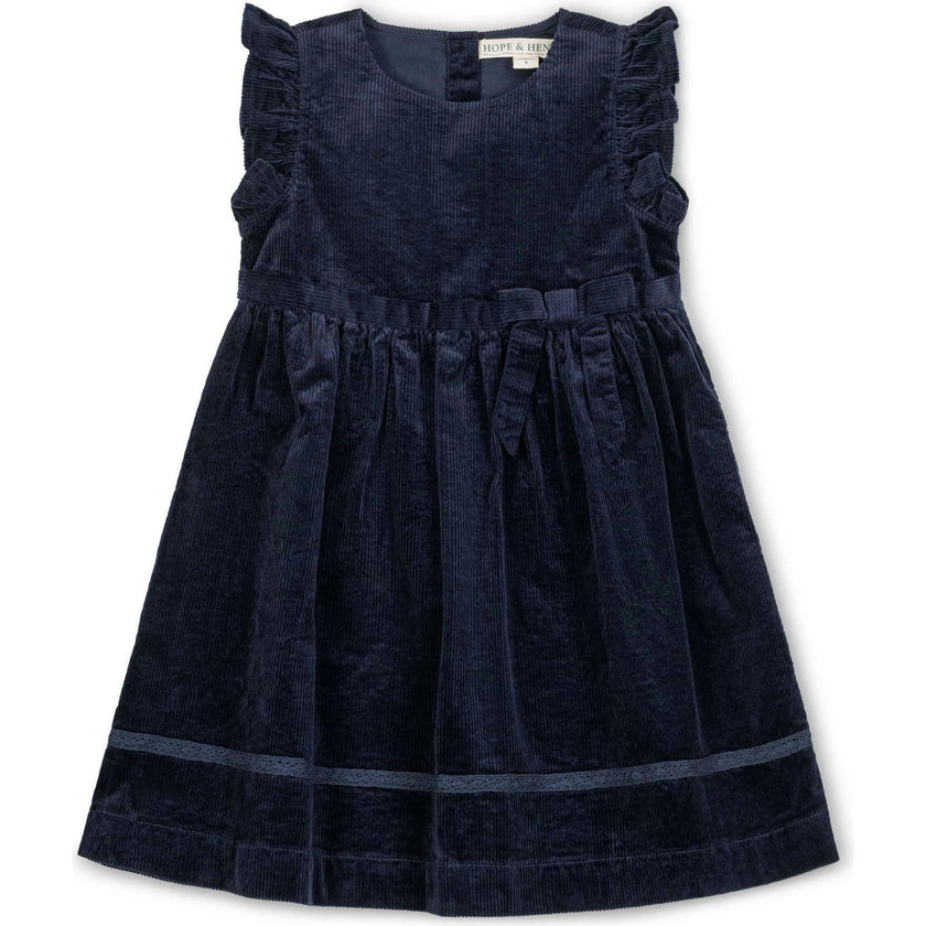 Organic Corduroy Flutter Sleeve Jumper Dress, Blue