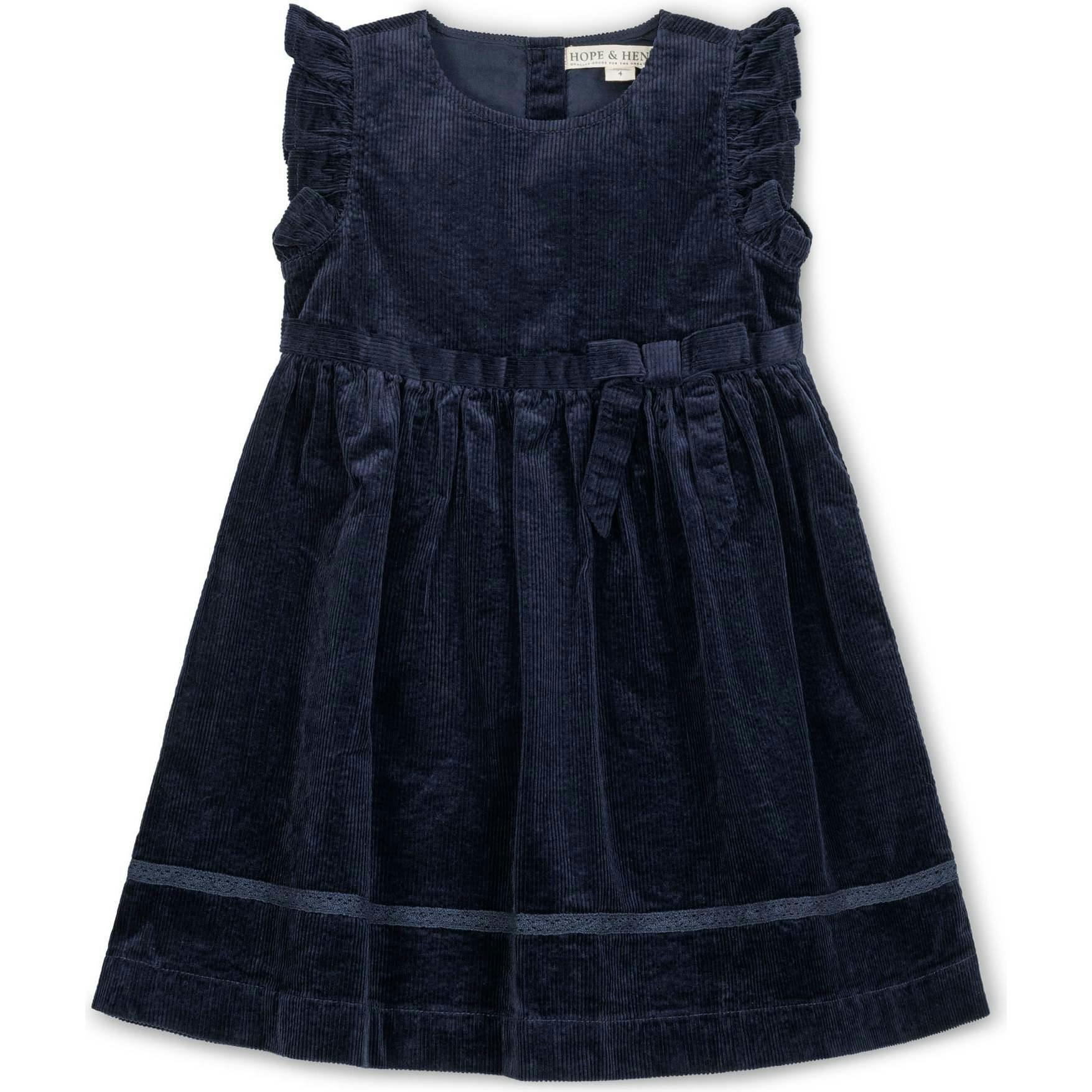 Organic Corduroy Flutter Sleeve Jumper Dress, Blue