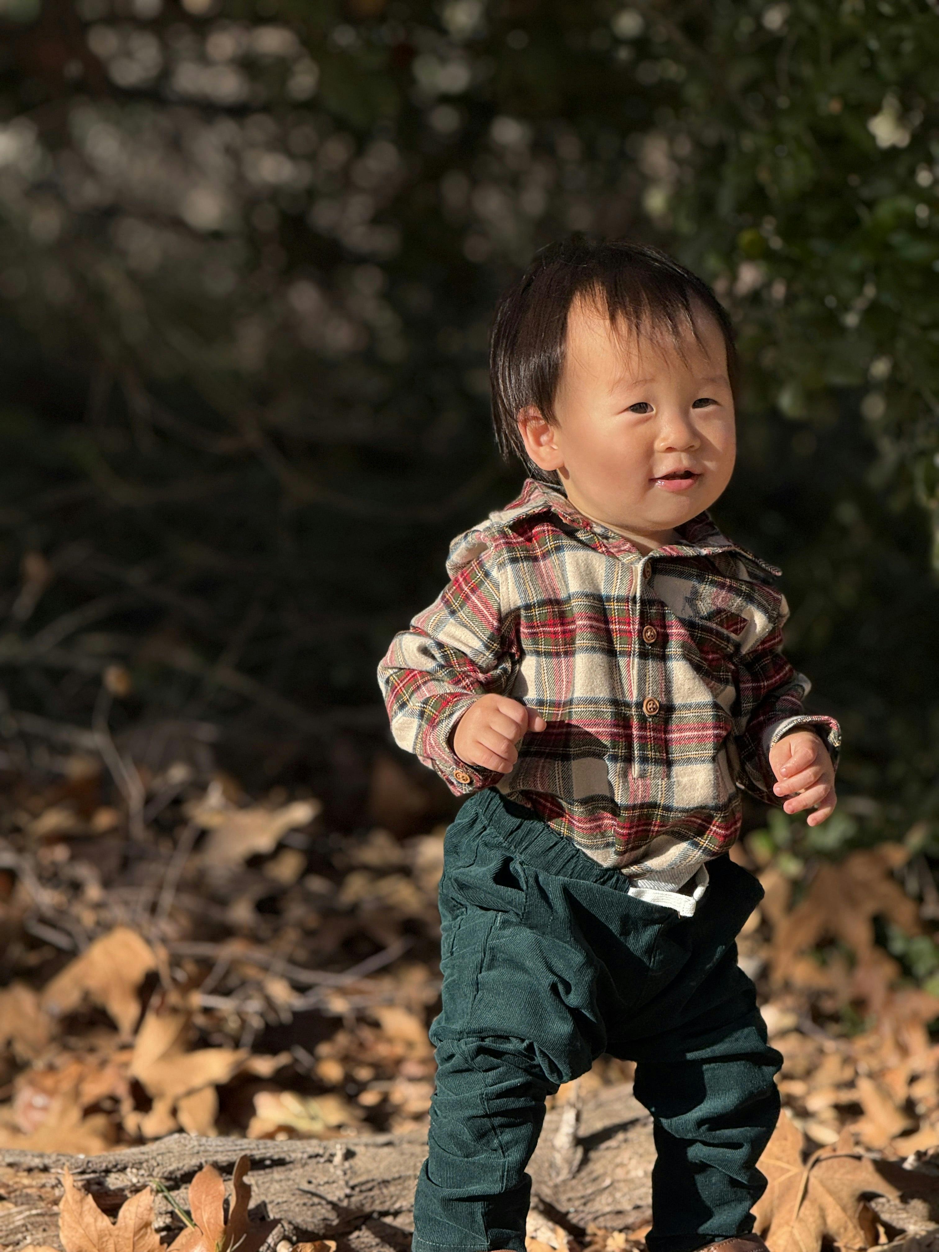 JASPER Cream/Green plaid Woven Onesie
