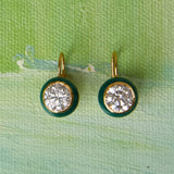 Green Enamel Bezel Drop Earring