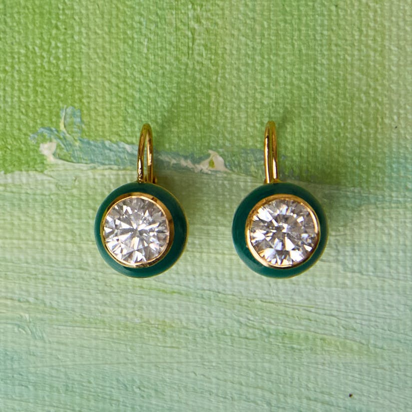 Green Enamel Bezel Drop Earring