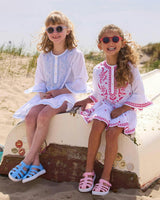 Embroidered Kaftan in White/Blue