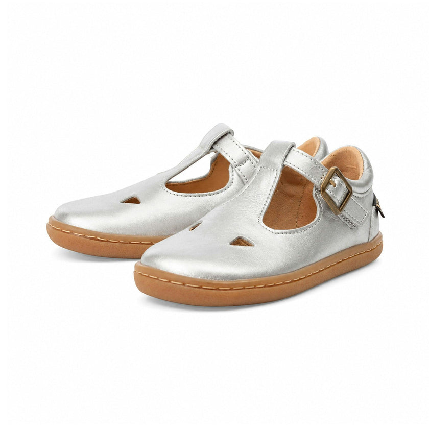 Darcey T-Bar Kids Barefoot Shoe - Silver Leather