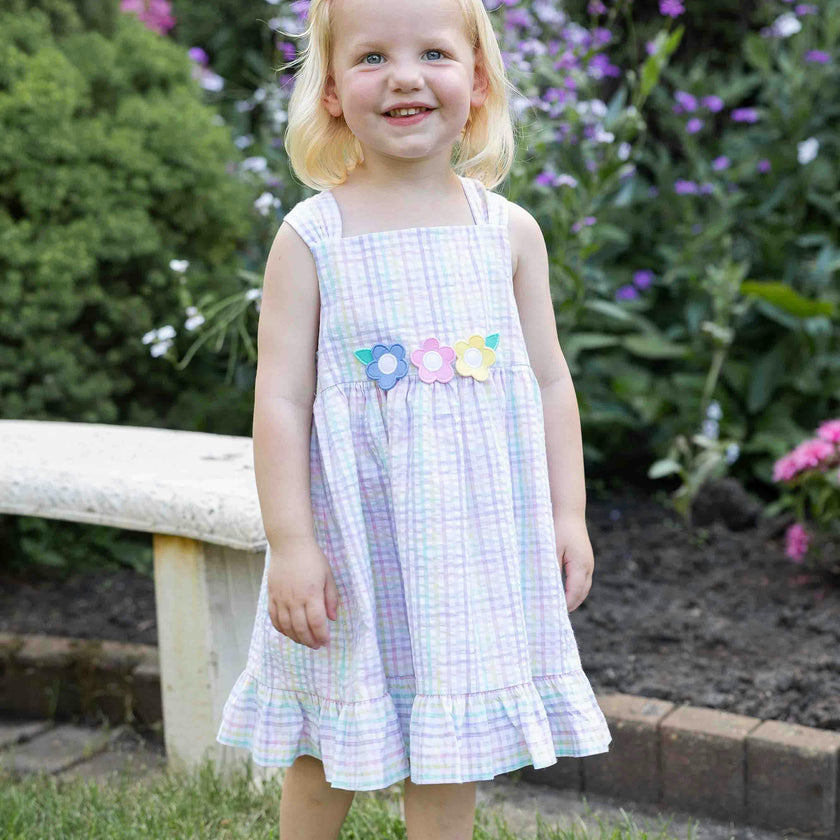 Plaid Seersucker Dress With Flowers