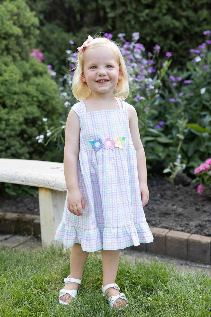 Plaid Seersucker Dress With Flowers