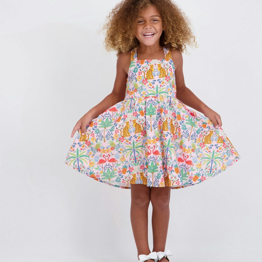 Girls Textured Cotton Poplin Dress | Pink Cheetah