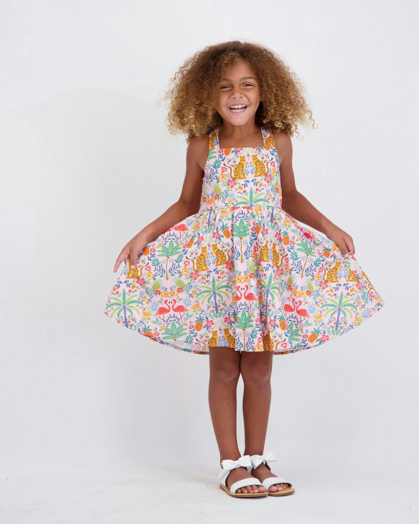 Girls Textured Cotton Poplin Dress | Pink Cheetah