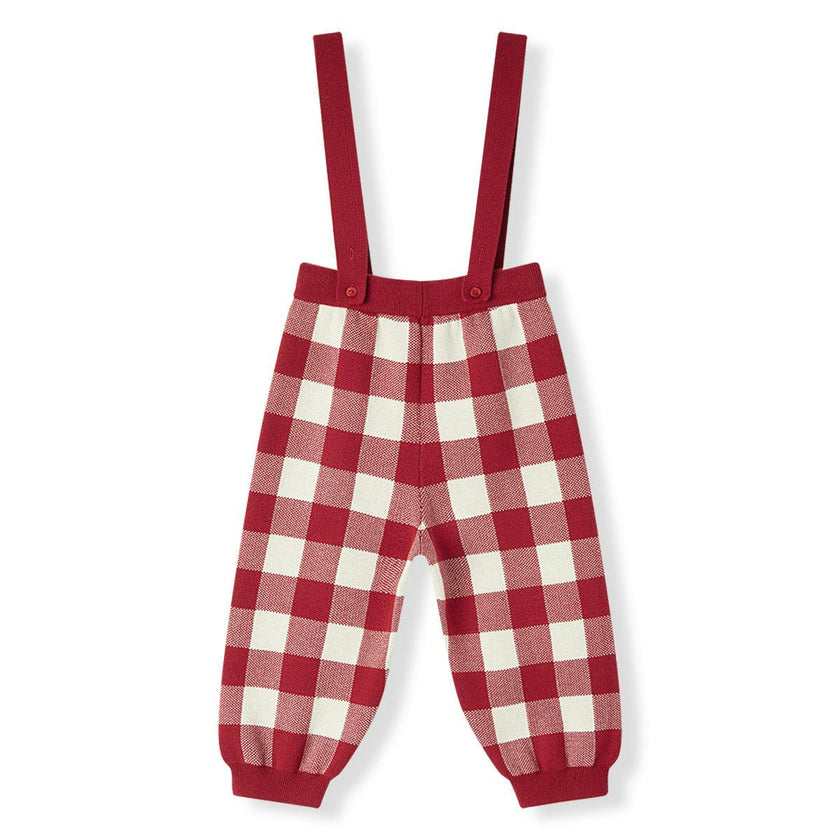 Red Gingham Knit Suspender Pants