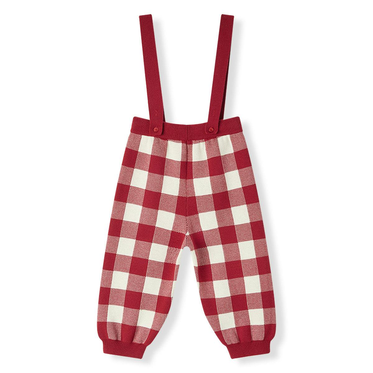 Red Gingham Knit Suspender Pants