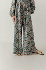 Girls Smocking Knit Jumpsuit in Landon Ethnic Diamond