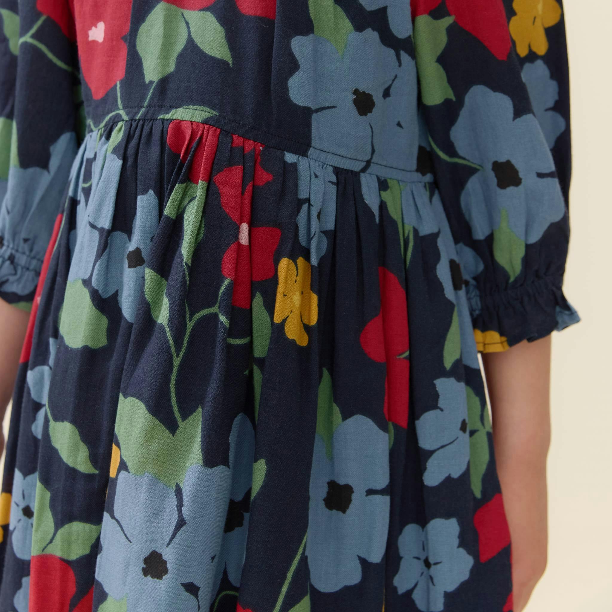 Girls Amara Dress - Navy Hibiscus Floral