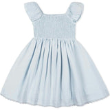 Organic Sateen Cap Sleeve Special Occasion Smocked Flower Girl Dress, Blue