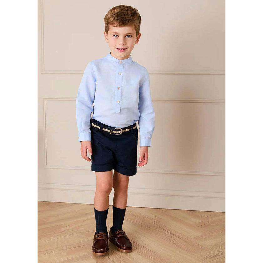 Mao Collar Linen Blend Shirt in Blue (18mths- 10yrs)