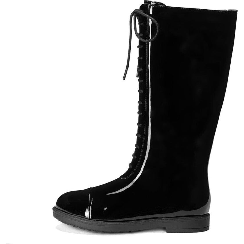 Blair Patent Leather Lace-Up Front Zipped High Boots