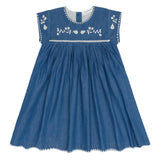 girls chambray embroidered cap sleeve dress