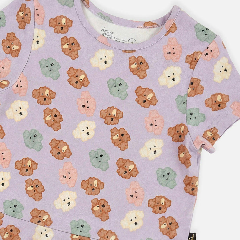 Short Sleeve Jersey Dress Purple Poodle Print
