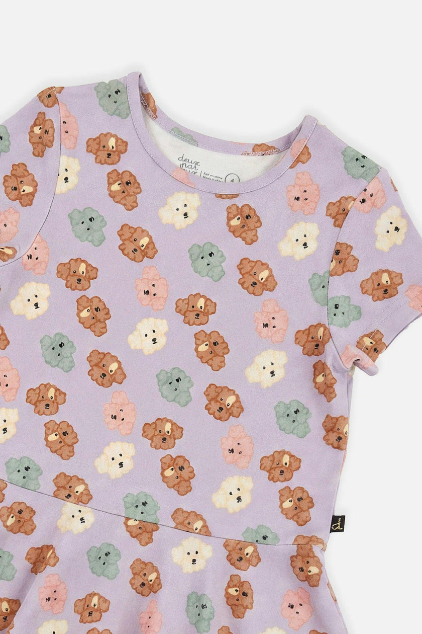 Short Sleeve Jersey Dress Purple Poodle Print