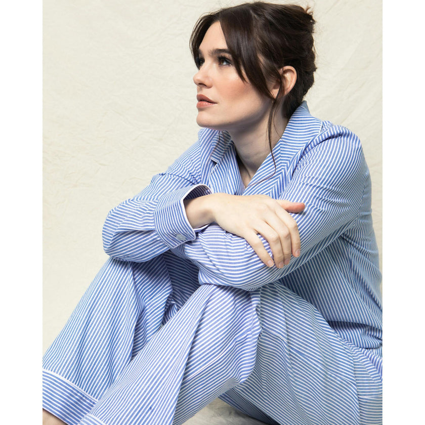 Women's Twill Pajama Set in French Blue Heritage Stripe
