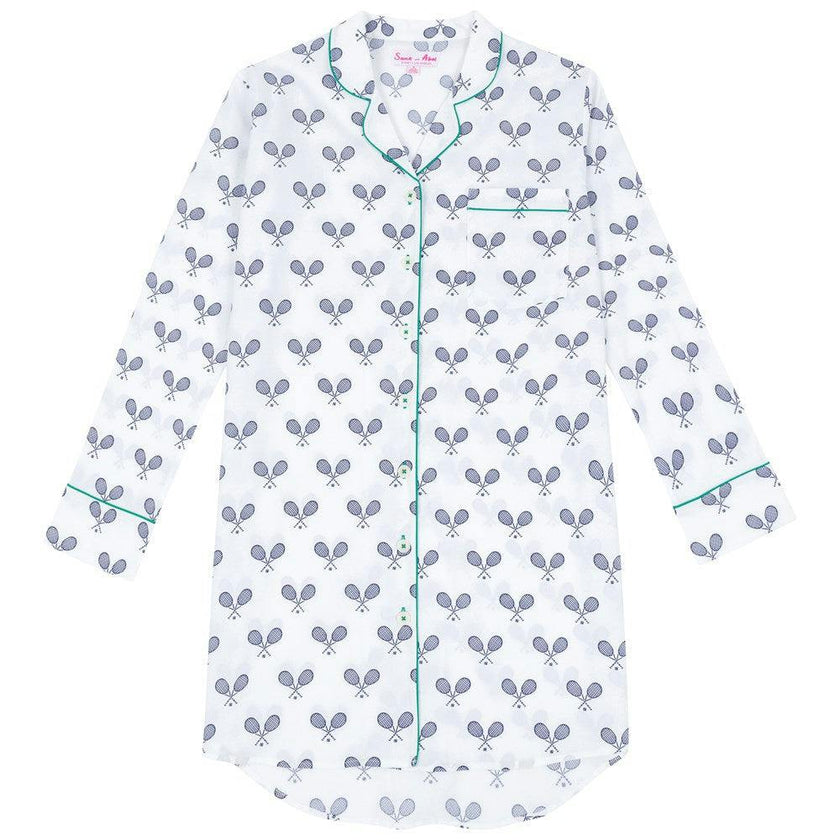 Women's Tennis Navy Night Shirt - Organic Cotton Poplin