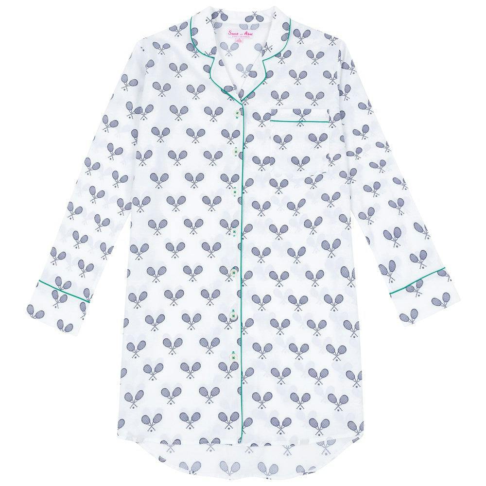 Women's Tennis Navy Night Shirt - Organic Cotton Poplin