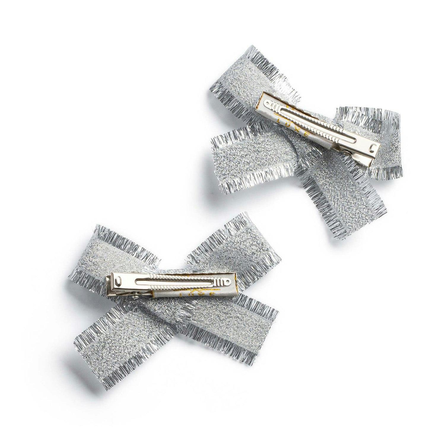 Halo Luxe Dahlia Deconstructed Grosgrain Ribbon Double Clip Set - Silver