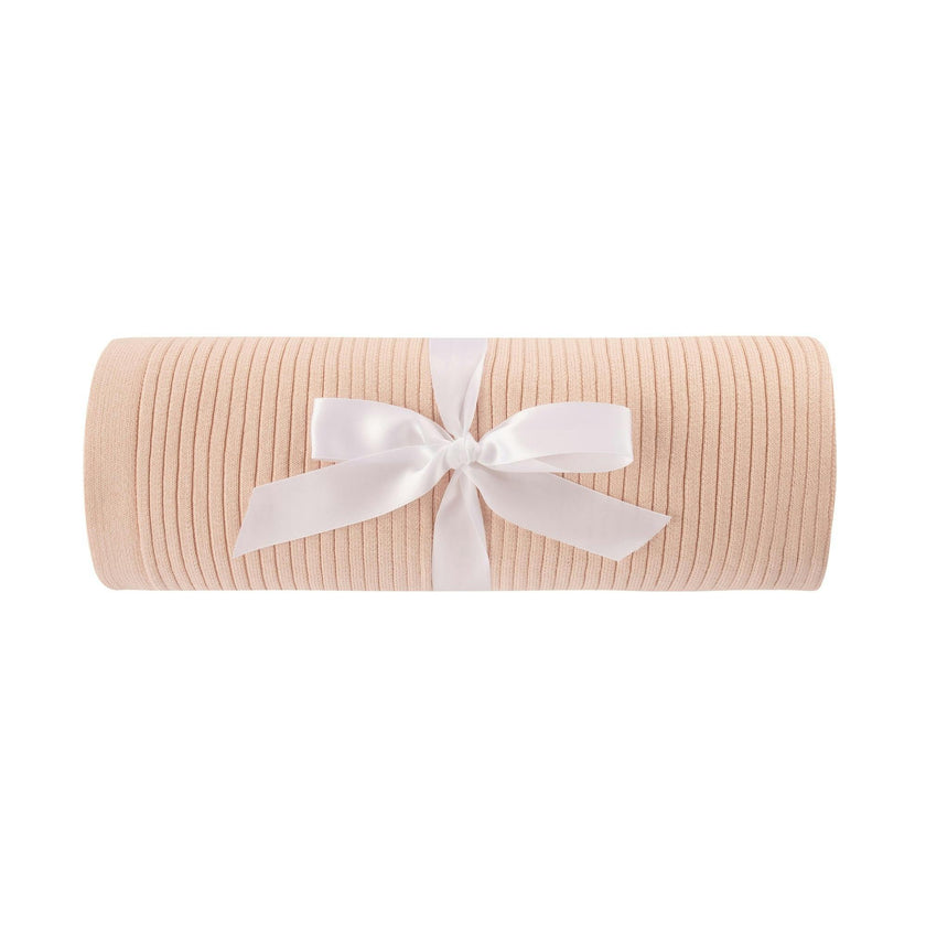 Scallop Trimmed Rib Knit Blanket Ivory