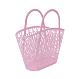 Packed Party Petal Party Pink Silicone Woven Basket with 6 Floral Twisty Charms - Lightweight Open Weave Carryall, 16x10.4 Inch with 15 Inch Handle